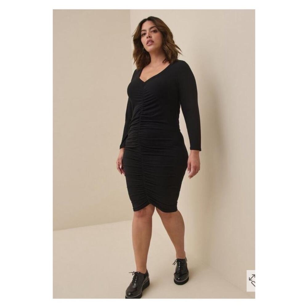 Torrid Black Long Sleeve Jersey Ruched Body Con Mini Dress Sz.3 NWT